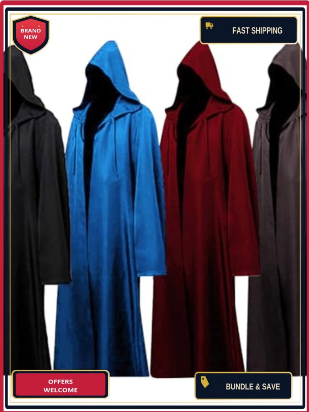 Adult Hooded Robe Cloak Wizard Monk Cosplay Costume Halloween